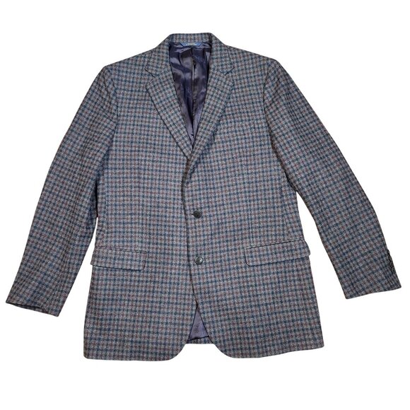 Brooks Brothers Fitzgerald Mens 1818 Saxxon Wool Blazer Jacket 44L Plaid Gray